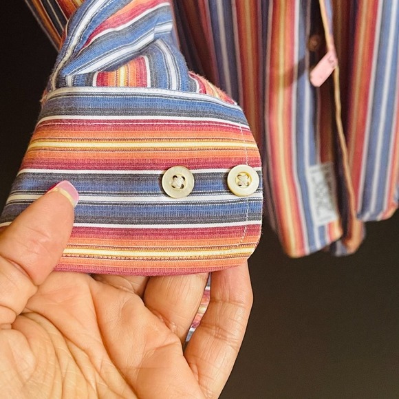 Burberry Men's Multicolor Vertical Stripe Casual Button-Down Shirt Size XL - Picture 13 of 15